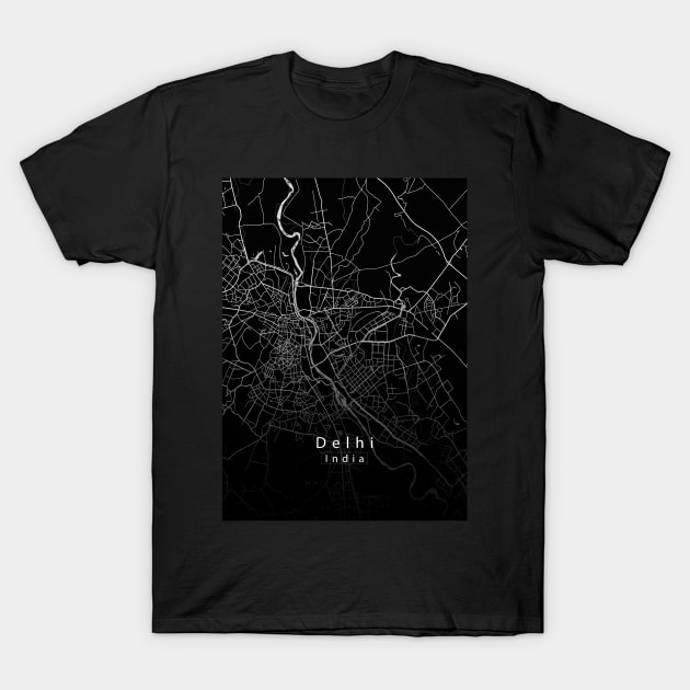 Delhi India City Map dark T-Shirt by Robin-Niemczyk